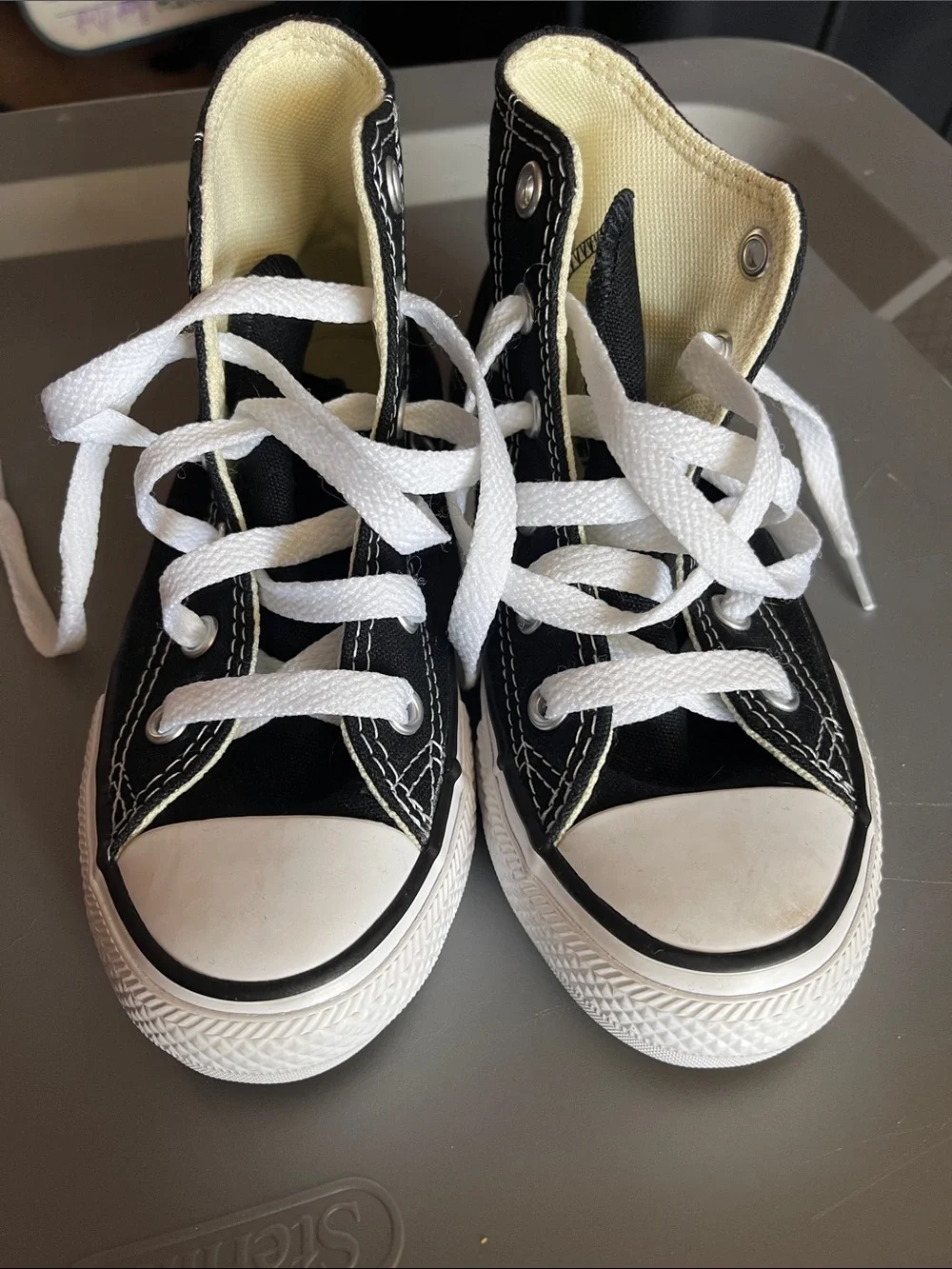 Kids 11 Converse Black and White High-Top Sneakers